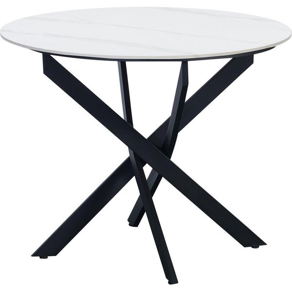 Tavolo Da Pranzo Bolt Edge - Rotondo - Aspetto Marmo - Bianco - 4 Persone - Per Interni Ed Esterni-image
