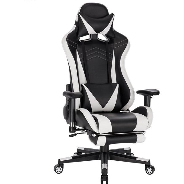 Sedia Da Gioco Happyment Luxe - Sedia Ergonomica Da Gioco E Da Ufficio Con Poggiapiedi - Regolabile In Altezza - Bianco - Similcuoio-image