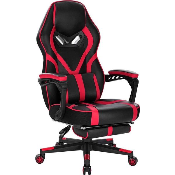 Happyment Gamestoel Deluxe - Sedia Ergonomica Da Gioco E Da Ufficio Con Poggiapiedi - Regolabile In Altezza - Rosso - Pelle Finta-image