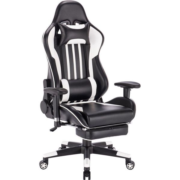 Sedia Da Gioco Happyment Luxe - Sedia Ergonomica Da Gioco E Da Ufficio Con Poggiapiedi - Regolabile In Altezza - Bianco - Similcuoio-image