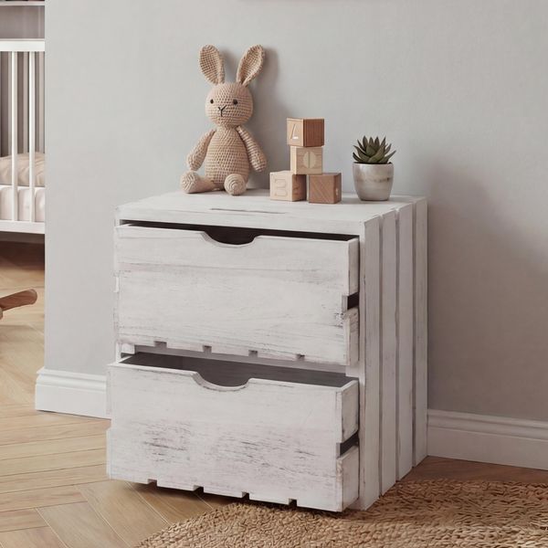 Cassettiera HWC-C62, Cassettiera In Legno, Effetto Shabby Vintage, 2 Cassetti 36X32X26Cm ~ Bianco-image