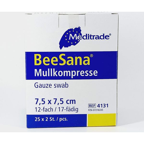 Meditrade® 4131 Meditrade® Mull-Kompressen Beesana®Mit Eingeschlagenen Schnittkanten 4131 Weiß 7,5 X 7,5 Cm, 25X 2 St.-image