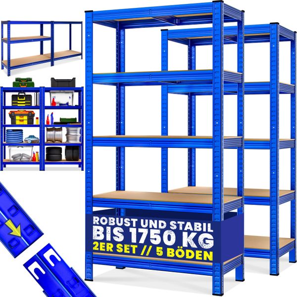 Monzana® 2X Scaffali Metallo 180X90X40Cm Portata Totale 1750 Kg 10 Pannelli Mdf Scaffalatura Metallo Scaffali Ad Alta Portata Scaffale Cantina-image