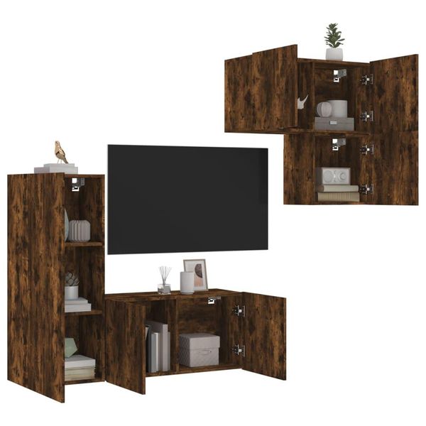 Maison Exclusive - Mobili Tv A Muro 4Pz Rovere Fumo In Legno Multistrato-image