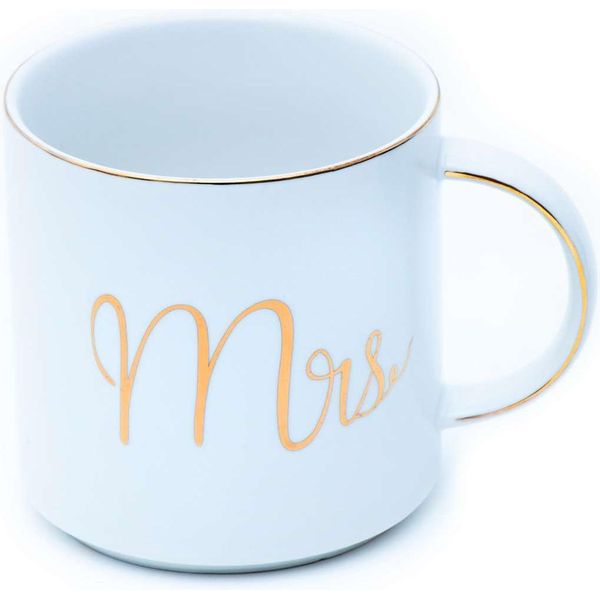 Tazza Da Caffè Intirilife In Bianco Con Bordo Dorato E Scritta Mrs - Capacità 300 Ml - Tazza Da Tè Con Manico Per Matrimonio-image