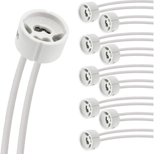 Presa Evolution GU10 Con Cavo Per Lampade Led E Alogene | Cornice Di Montaggio GU10, Presa Led 230V | Base In Ceramica Resistente Al Calore Con Cavo Csa Protetto Da Silicone Set Da 10-image