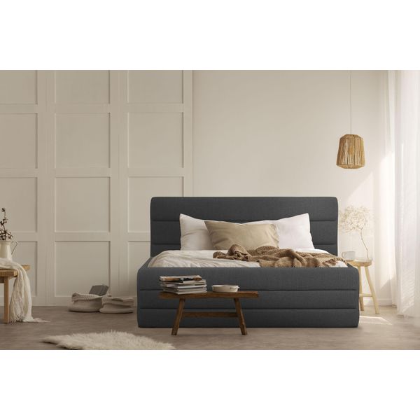 Polsterbett Home Affaire "Merrit", Grau (Anthrazit), B:193Cm H:124Cm L:214Cm, Struktur (70% Recyceltes Polyester, 30% Polyester), Betten, Polsterbett Ohne Bettkasten Polsterbett, Quernaht Im Kopf- Und FußTeil, In 5 Breiten, Auch In 220 Cm LäNge-image