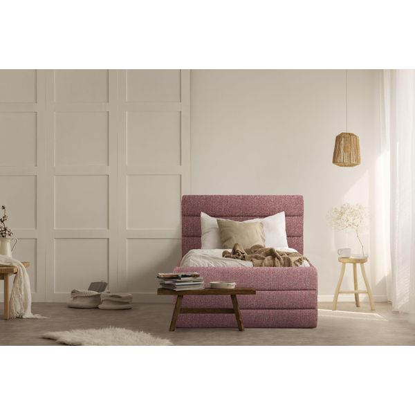 Polsterbett Home Affaire "Merrit", Rot (Rot, Grau), B:103Cm H:124Cm L:214Cm, Struktur (70% Recyceltes Polyester, 30% Polyester), Betten, Polsterbett Ohne Bettkasten Polsterbett, Quernaht Im Kopf- Und FußTeil, In 5 Breiten, Auch In 220 Cm LäNge-image
