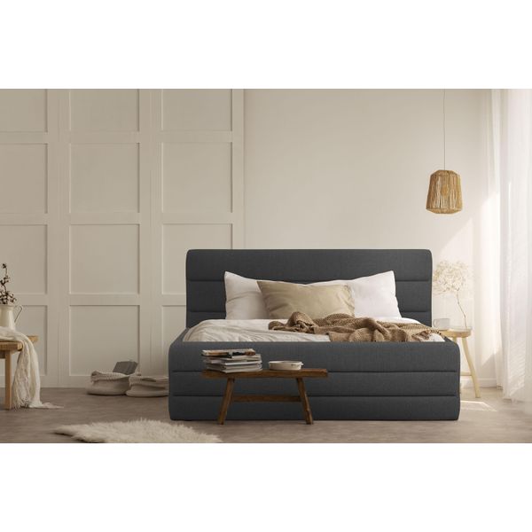 Polsterbett Home Affaire "Merrit", Grau (Anthrazit), B:213Cm H:124Cm L:234Cm, Struktur (70% Recyceltes Polyester, 30% Polyester), Betten, Polsterbett Ohne Bettkasten Polsterbett, Quernaht Im Kopf- Und FußTeil, In 5 Breiten, Auch In 220 Cm LäNge-image