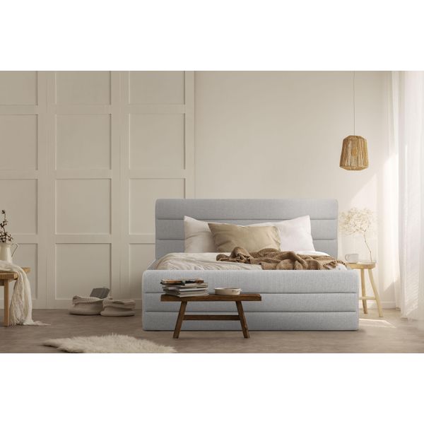 Polsterbett Home Affaire "Merrit", Beige, B:173Cm H:124Cm L:214Cm, Struktur (70% Recyceltes Polyester, 30% Polyester), Betten, Polsterbett Ohne Bettkasten Polsterbett, Quernaht Im Kopf- Und FußTeil, In 5 Breiten, Auch In 220 Cm LäNge-image