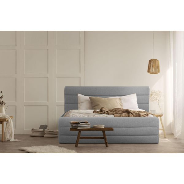 Polsterbett Home Affaire "Merrit", Grau (Hellgrau), B:213Cm H:124Cm L:214Cm, Struktur (70% Recyceltes Polyester, 30% Polyester), Betten, Polsterbett Ohne Bettkasten Polsterbett, Quernaht Im Kopf- Und FußTeil, In 5 Breiten, Auch In 220 Cm LäNge-image