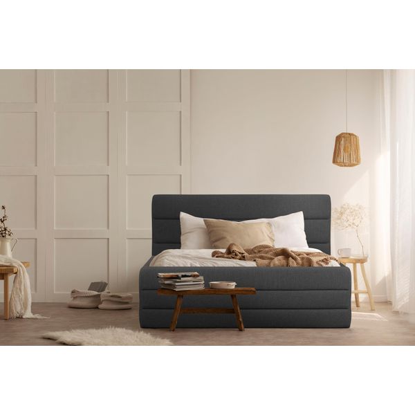 Polsterbett Home Affaire "Merrit", Grau (Anthrazit), B:173Cm H:124Cm L:234Cm, Struktur (70% Recyceltes Polyester, 30% Polyester), Betten, Polsterbett Ohne Bettkasten Polsterbett, Quernaht Im Kopf- Und FußTeil, In 5 Breiten, Auch In 220 Cm LäNge-image