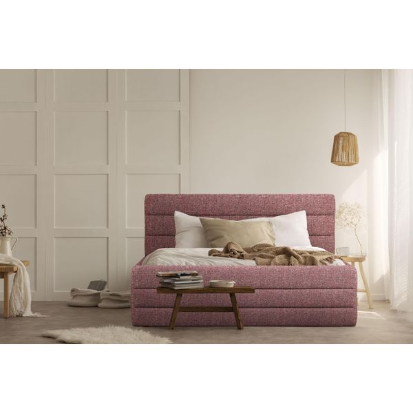 Polsterbett Home Affaire "Merrit", Rot (Rot, Grau), B:213Cm H:124Cm L:234Cm, Struktur (70% Recyceltes Polyester, 30% Polyester), Betten, Polsterbett Ohne Bettkasten Polsterbett, Quernaht Im Kopf- Und FußTeil, In 5 Breiten, Auch In 220 Cm LäNge-image