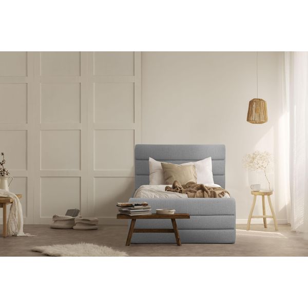 Polsterbett Home Affaire "Merrit", Grau (Hellgrau), B:103Cm H:124Cm L:214Cm, Struktur (70% Recyceltes Polyester, 30% Polyester), Betten, Polsterbett Ohne Bettkasten Polsterbett, Quernaht Im Kopf- Und FußTeil, In 5 Breiten, Auch In 220 Cm LäNge-image
