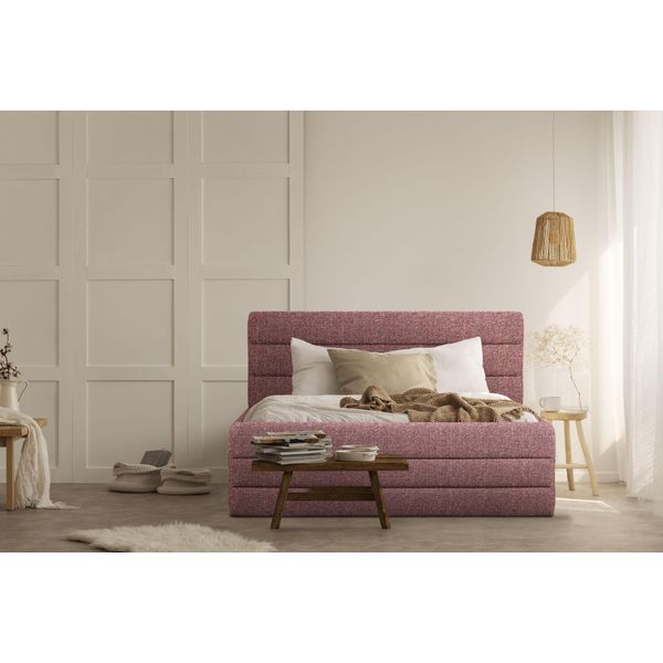 Polsterbett Home Affaire "Merrit", Rot (Rot, Grau), B:153Cm H:124Cm L:214Cm, Struktur (70% Recyceltes Polyester, 30% Polyester), Betten, Polsterbett Ohne Bettkasten Polsterbett, Quernaht Im Kopf- Und FußTeil, In 5 Breiten, Auch In 220 Cm LäNge-image