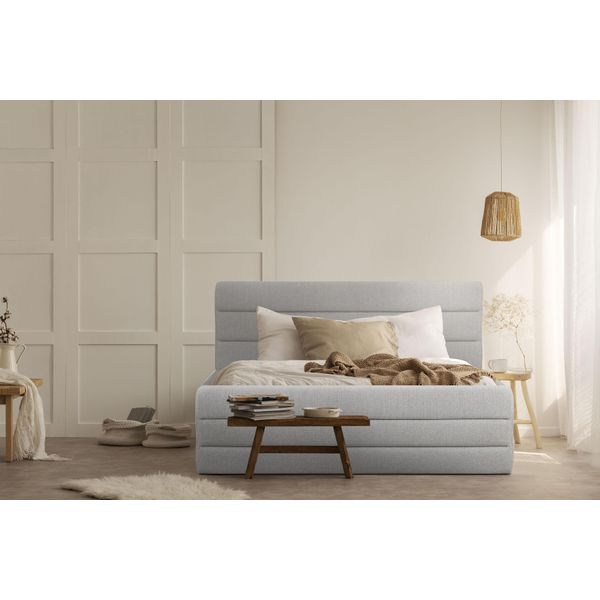Polsterbett Home Affaire "Merrit", Beige, B:193Cm H:124Cm L:234Cm, Struktur (70% Recyceltes Polyester, 30% Polyester), Betten, Polsterbett Ohne Bettkasten Polsterbett, Quernaht Im Kopf- Und FußTeil, In 5 Breiten, Auch In 220 Cm LäNge-image