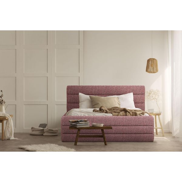 Polsterbett Home Affaire "Merrit", Rot (Rot, Grau), B:173Cm H:124Cm L:214Cm, Struktur (70% Recyceltes Polyester, 30% Polyester), Betten, Polsterbett Ohne Bettkasten Polsterbett, Quernaht Im Kopf- Und FußTeil, In 5 Breiten, Auch In 220 Cm LäNge-image