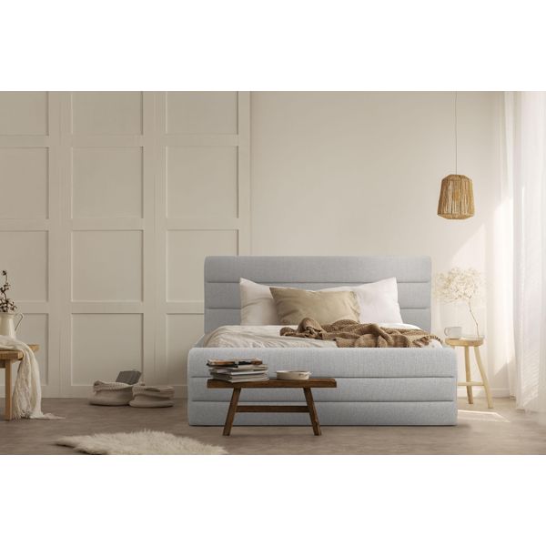 Polsterbett Home Affaire "Merrit", Beige, B:153Cm H:124Cm L:214Cm, Struktur (70% Recyceltes Polyester, 30% Polyester), Betten, Polsterbett Ohne Bettkasten Polsterbett, Quernaht Im Kopf- Und FußTeil, In 5 Breiten, Auch In 220 Cm LäNge-image