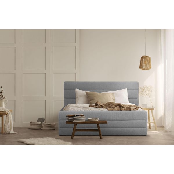 Polsterbett Home Affaire "Merrit", Grau (Hellgrau), B:173Cm H:124Cm L:214Cm, Struktur (70% Recyceltes Polyester, 30% Polyester), Betten, Polsterbett Ohne Bettkasten Polsterbett, Quernaht Im Kopf- Und FußTeil, In 5 Breiten, Auch In 220 Cm LäNge-image