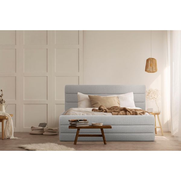 Polsterbett Home Affaire "Merrit", Beige, B:193Cm H:124Cm L:214Cm, Struktur (70% Recyceltes Polyester, 30% Polyester), Betten, Polsterbett Ohne Bettkasten Polsterbett, Quernaht Im Kopf- Und FußTeil, In 5 Breiten, Auch In 220 Cm LäNge-image