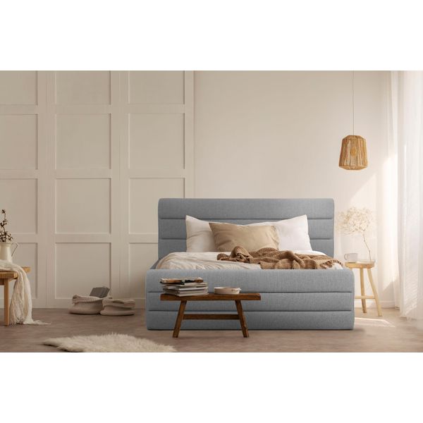 Polsterbett Home Affaire "Merrit", Grau (Hellgrau), B:153Cm H:124Cm L:214Cm, Struktur (70% Recyceltes Polyester, 30% Polyester), Betten, Polsterbett Ohne Bettkasten Polsterbett, Quernaht Im Kopf- Und FußTeil, In 5 Breiten, Auch In 220 Cm LäNge-image