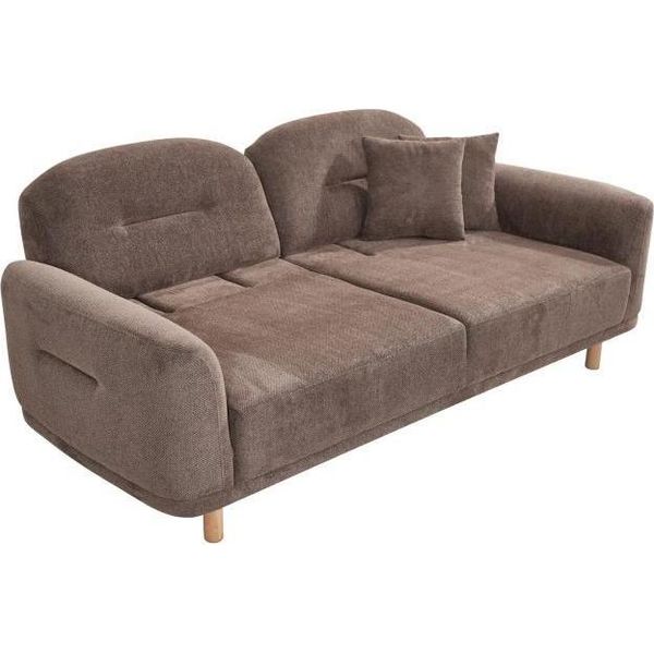 Divano 3 Posti Imbottito Divano Marrone Tessuto Seduta Design Divano Moderno Tessuto-image
