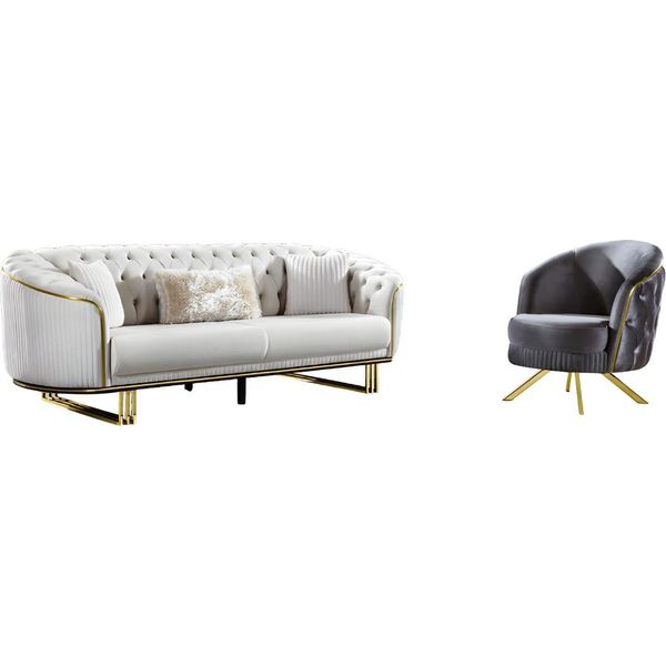 Set Da Salotto 2Pcs 3+1 Divano Poltrona Tessile Chesterfield Settee-image