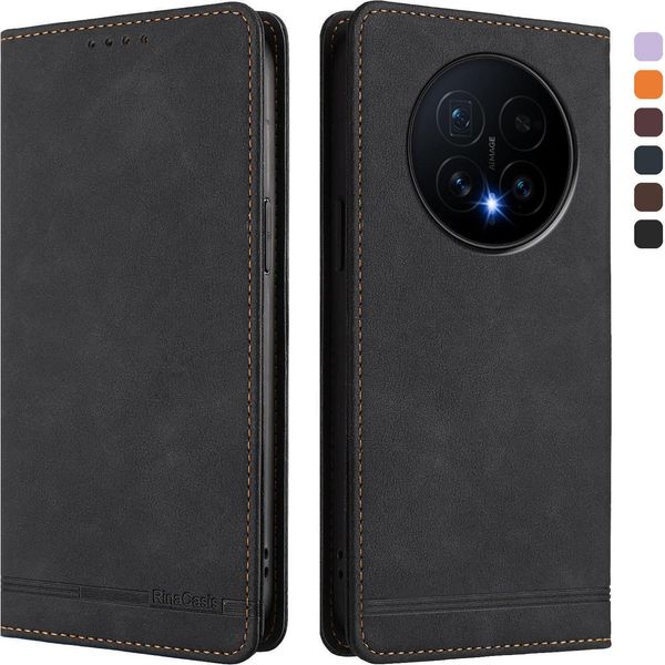 Custodia Per Honor Magic8, Flip Case In Finto Cuoio Retrò Con Supporto E Slot Per Carte Di Credito Nero-image