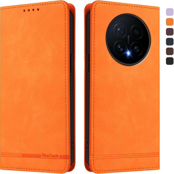 Custodia Per Honor Magic8, Flip Case In Finto Cuoio Retrò Con Supporto E Slot Per Carte Di Credito Arancione-image