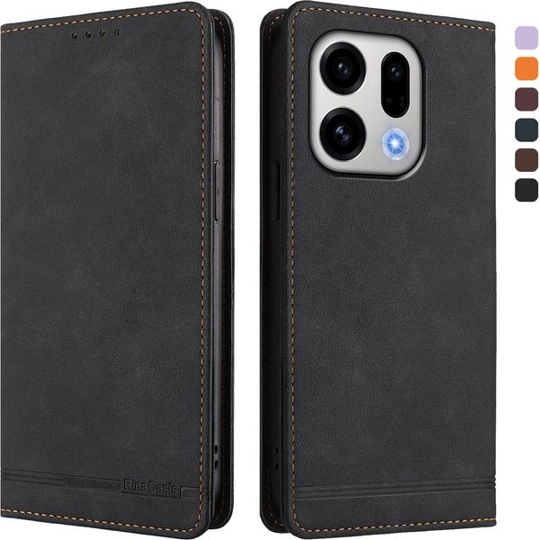 Custodia Per Oppo Find X9, Custodia Retro In Finto Cuoio Con Supporto E Slot Per Carte Di Credito Nero-image