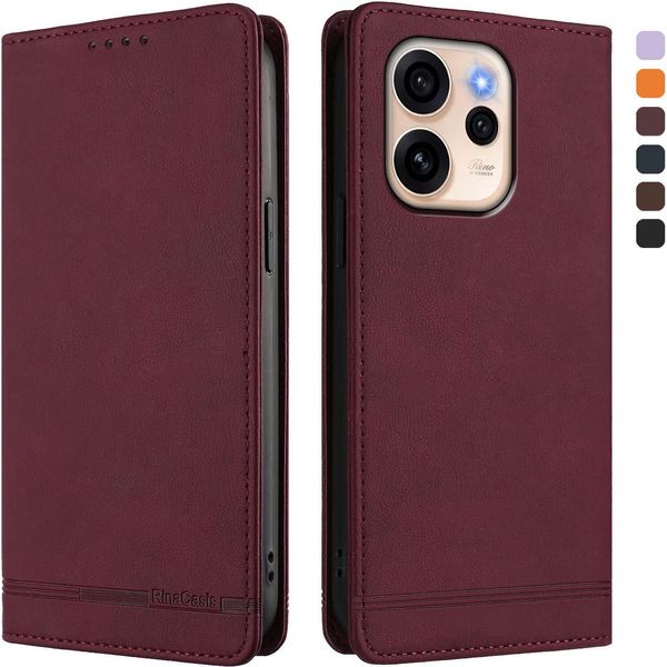 Custodia Per Oppo Reno15 Pro, Custodia Retro In Finto Cuoio Con Supporto E Slot Per Carte Rosso-image