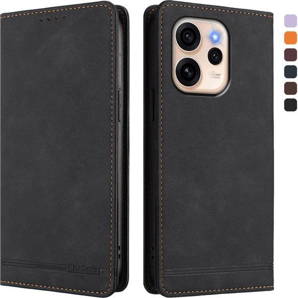 Custodia Per Oppo Reno15 5G, Custodia Retro In Finto Cuoio Flip Con Supporto E Slot Per Schede Nero-image