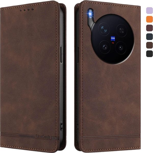 Custodia Per Vivo X300 Pro, Custodia Retro In Finto Cuoio Flip Con Supporto E Slot Per Carte Di Credito Marrone-image