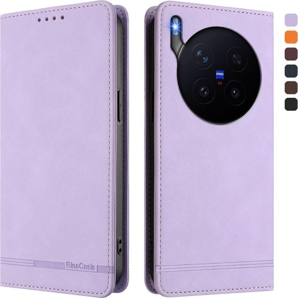 Custodia Per Vivo X300 Pro, Custodia Retro In Finto Cuoio Flip Con Supporto E Slot Per Carte Purple-image