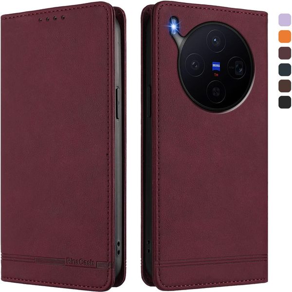 Custodia Per Vivo X300, Custodia Retro In Finto Cuoio Flip Con Supporto E Slot Per Carte Di Credito Rosso-image