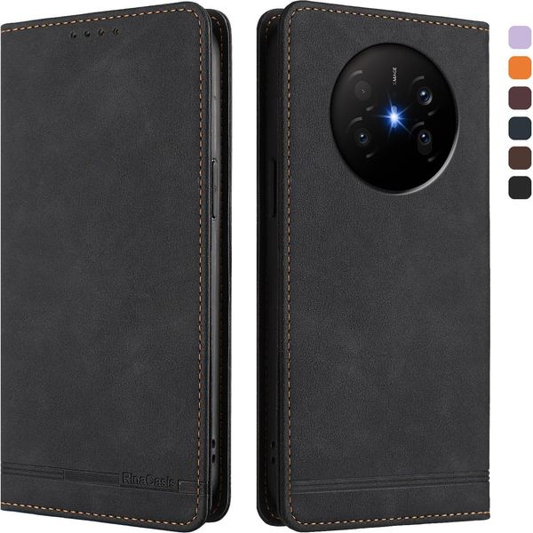 Custodia Per Huawei Mate 70 Air, Custodia Retro In Finto Cuoio Con Supporto E Slot Per Carte Di Credito Nero-image