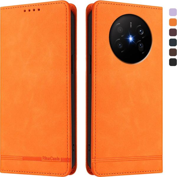 Custodia Per Huawei Mate 70 Air, Custodia Retro In Finto Cuoio Con Supporto E Slot Per Carte Di Credito Arancione-image