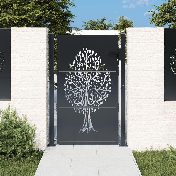 The Living Store Cancello Da Giardino Antracite 105X155 Cm In Acciaio Design Ad Albero-image