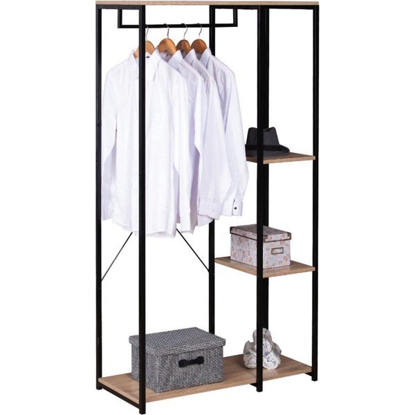 Appendiabiti Marrone - 3 Ripiani - Con Scomparto Per Le Scarpe E Spazio Aggiuntivo Per Riporre Gli Abiti - Camera Da Letto E Guardaroba - 90X40X167Cm - Metallo E Legno-image