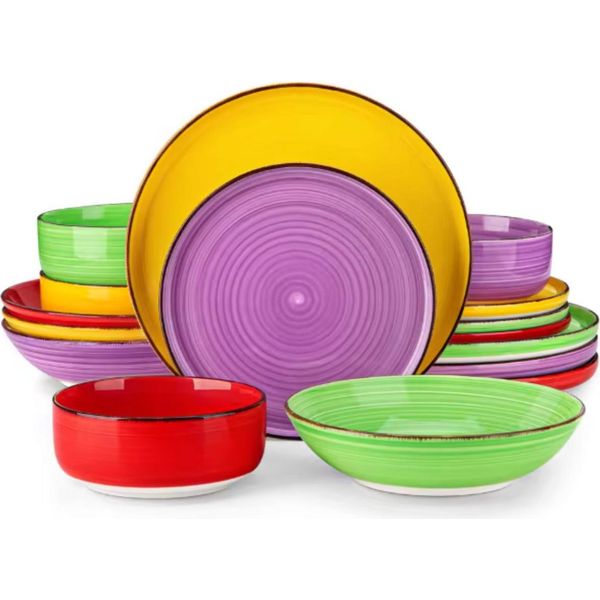 Set Da Portata Belviano - 16 Pezzi - 4 Persone - Ceramica Arcobaleno - Piatti Per La Cena, Piatti Fondi E Piatti Per La Colazione - Colorato E Resistente-image