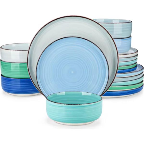 Set Da Portata Averto - 18 Pezzi - 6 Persone - Rainbow - Piatti Per La Cena, Piatti Fondi E Piatti Per La Colazione - Stoviglie In Ceramica Colorata-image