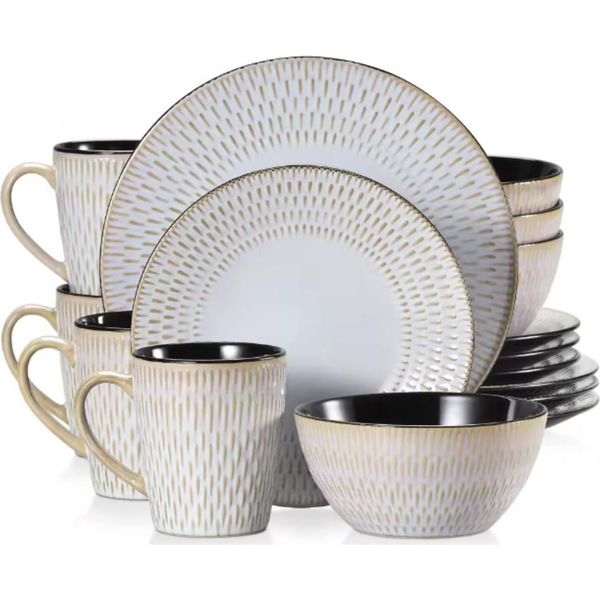 Set Da Portata Velentino - 16 Pezzi - 4 Persone - Grigio - Piatti Per La Cena, Piatti Fondi E Piatti Per La Colazione - Eleganti Stoviglie In Ceramica-image