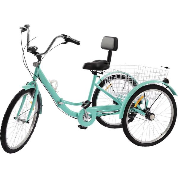 Triciclo A 7 Marce – Trike Pieghevole Per Adulti E Anziani – 24 Pollici – Con Cestino Posteriore E Illuminazione A Led – Verde-image