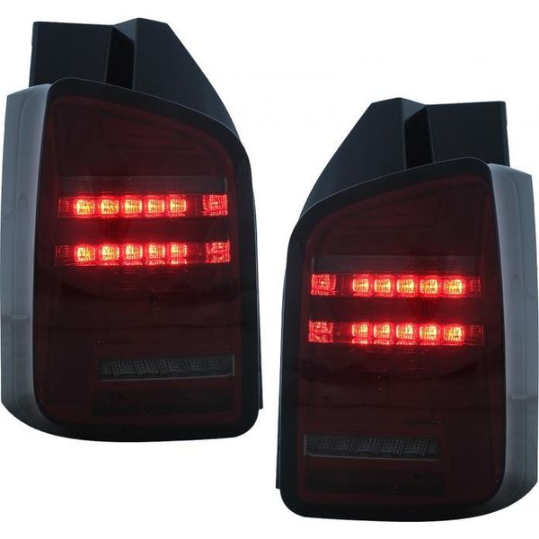 Fanali Posteriori Full Led Per Vw Transporter V T5 Facelift 2010-2015 Indicatori Dinamici Rosso Fumo.-image