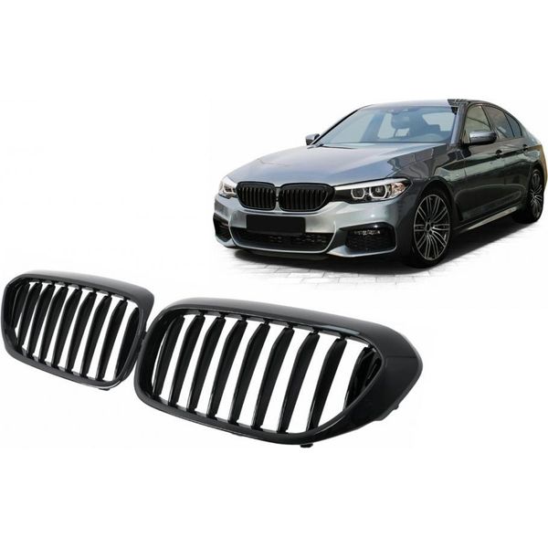 Griglia Radiatore Per Bmw 5 G30 G31 Berlina Touring 2017-2020 Nero Lucido.-image
