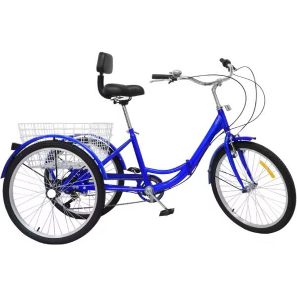 Triciclo Per Adulti Dita 24" - Trike A 7 Velocità Per Anziani - Pieghevole, Regolabile, Con Cestino Posteriore E Ruota Anteriore - Blu - Capacità Di Carico 120 Kg"-image