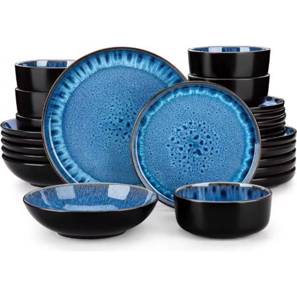 Set Da Portata Lorentino - 24 Pezzi - 6 Persone - Blue Eye - Piatti Da Portata, Piatti Fondi E Piatti Da Colazione - Ceramica-image