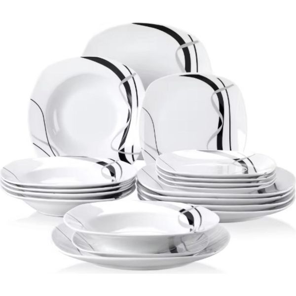 Set Da Portata Celestia - 18 Pezzi - 6 Persone - Porcellana Bianca - Piatti Per La Cena, Piatti Fondi E Piatti Per La Colazione - Elegante Servizio Da Cucina-image