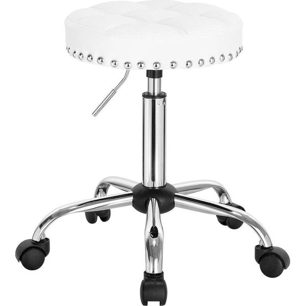 Sgabello Ergonomico A Sella - Bianco - Regolabile In Altezza - Su Rotelle - Sgabello Da Lavoro E Parrucchiere-image