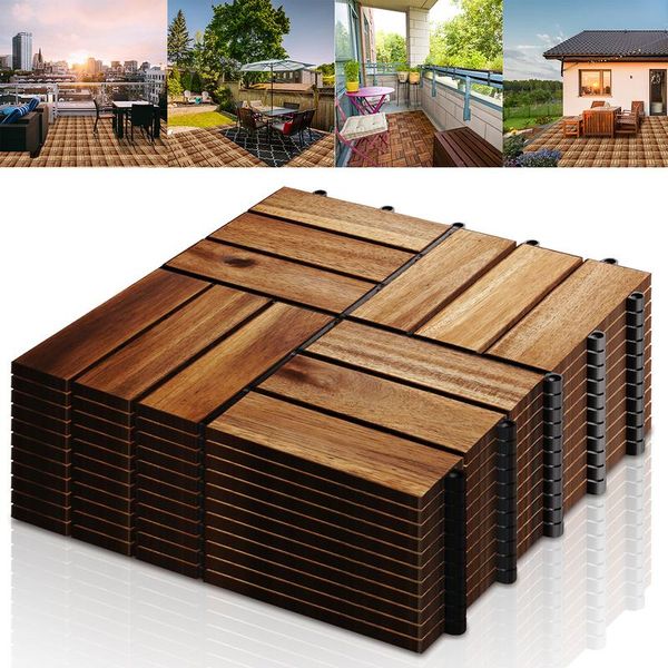 Yakimz 5M² Piastrelle Di Legno A Mosaico In Legno Di Acacia 44 Pezzi 30X30 Cm Piastrelle Per Balconi Piastrelle Per Giardini Piastrelle Per Terrazze Per Giardino Balcone-image